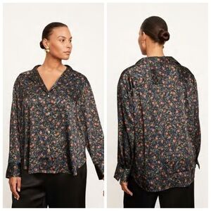 Vince Floral Blouse in Black and Red